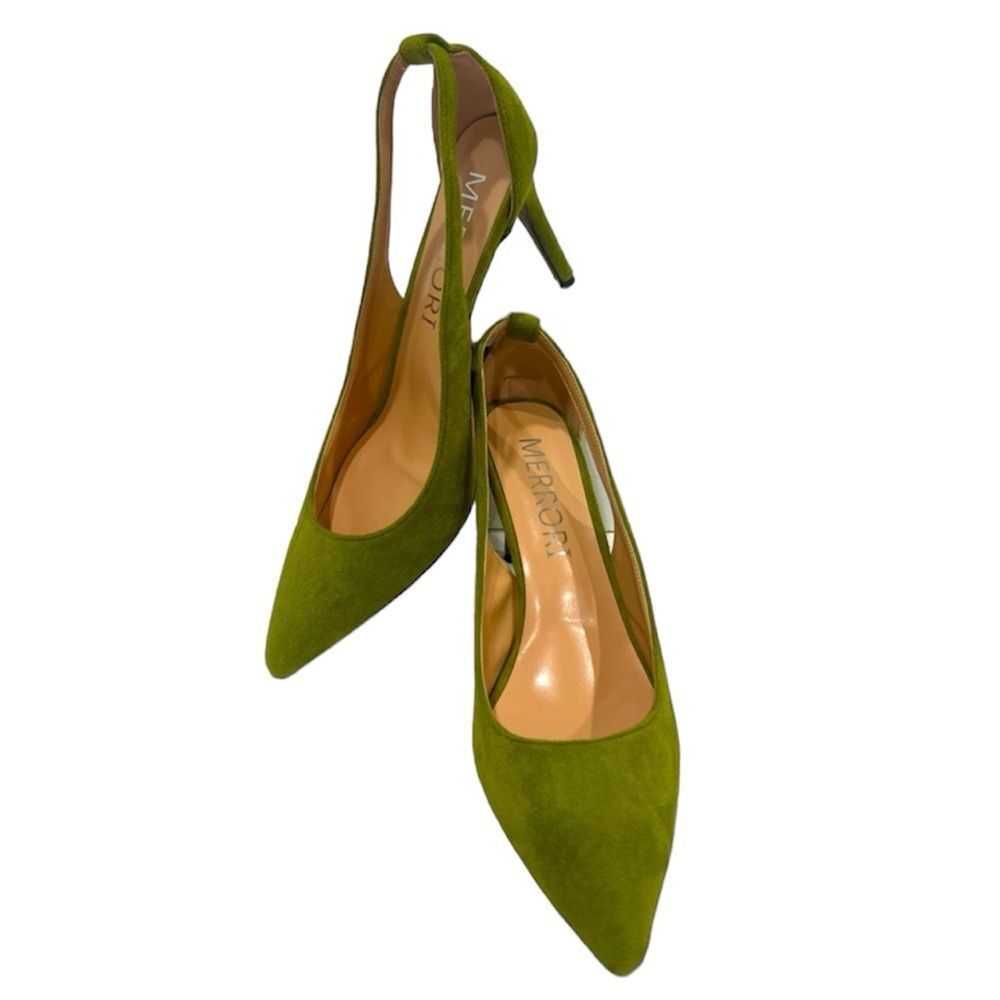 Olive Green Pointed Toe Slingback Heels